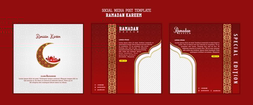 Set of social media post template in square background with simple ornament design for Ramadan Kareem. Good template for islamic celebration design. vector