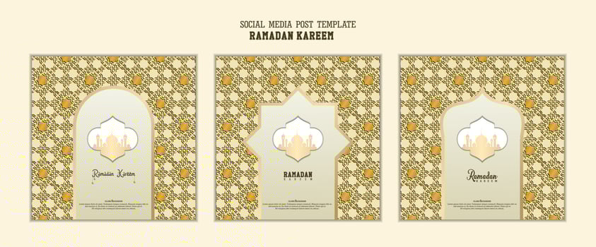 Set of social media post template in square background with simple ornament design for Ramadan Kareem. Good template for islamic celebration design. vector