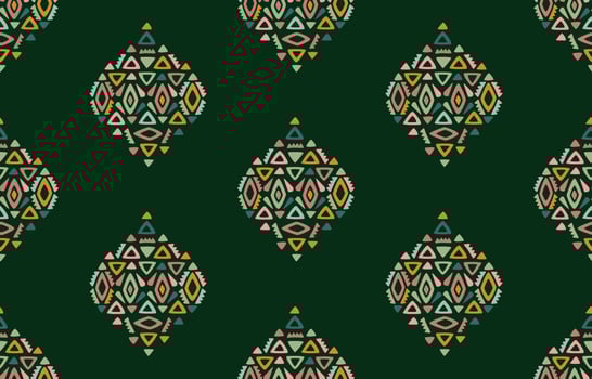 Ikat seamless pattern. Vector geometric Tribal African Indian traditional embroidery background. Bohemian fashion. Ethnic fabric carpet batik ornament chevron textile decoration wallpaper
