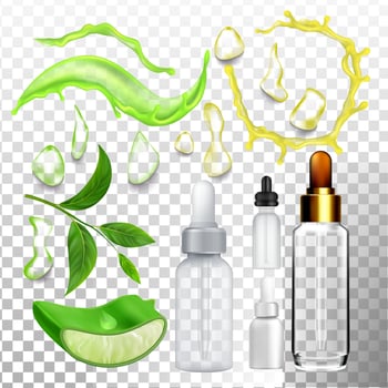 Aloe Drop Essence And Empty Bottle Set Vector
