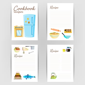 Cookbook Vector. Recipe Kitchen Cookbook Card Page. Blank For Text. Flat Illustration vector