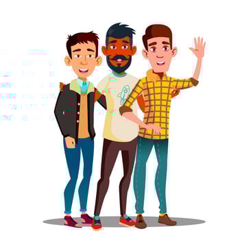 Brotherhood, Multiethnic Male Friends Vector Cartoon Characters