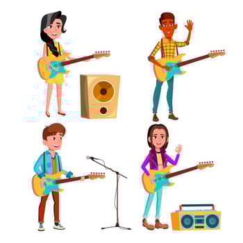 Character Guitarist Playing On Instrument Vector