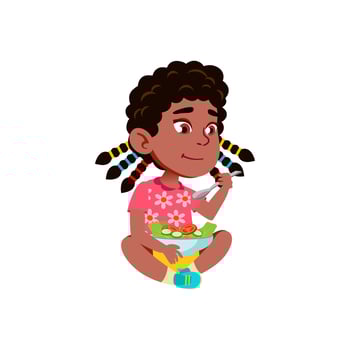 Girl Sitting On Floor And Eating Salad Vector