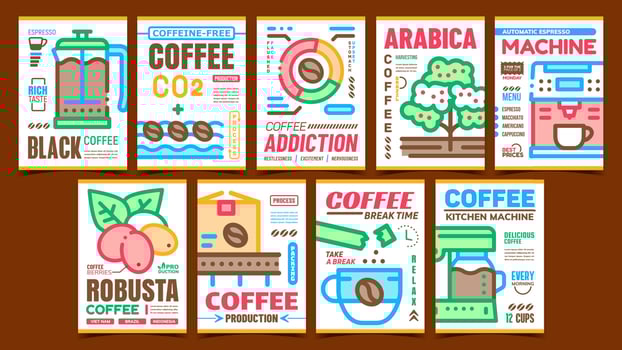 Coffee Production Advertising Posters Set Vector