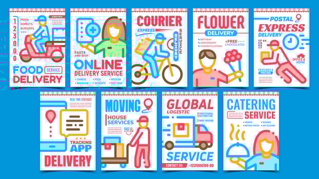 Delivery Service Advertising Posters Set Vector