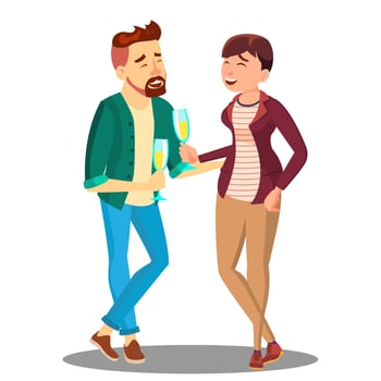 Young Couple Drinking Champagne Vector. Isolated Illustration vector