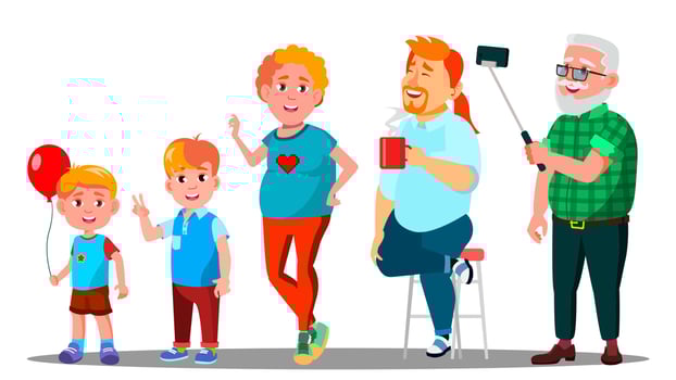 Generation Male - Grandfather, Father, Son, Grandson Vector. Isolated Illustration vector
