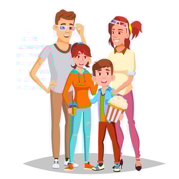 Family In Cinema Movie Vector. Isolated Illustration vector