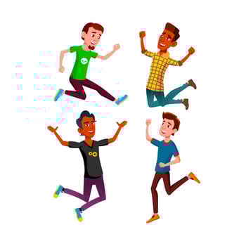 jumping teen boy set vector