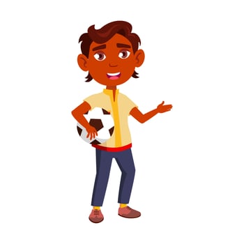 Boy Child Holding Soccer Ball In Hands Vector