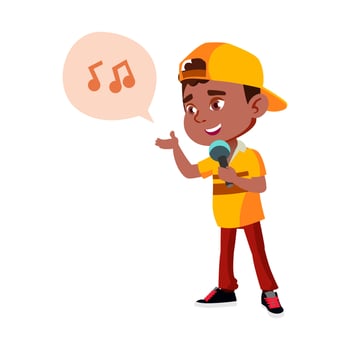 Boy Kid Singer Singing Song In Microphone Vector