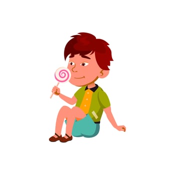 Boy Child Enjoying Sweet Lollipop Candy Vector