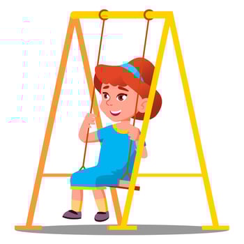 Little Girl Having Fun On A Swing In The Playground Vector. Isolated Illustration vector