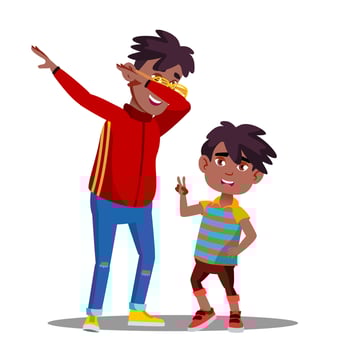 Two Little Afro American Boys With Dreadlocks Dancing To Music Vector. Isolated Illustration vector