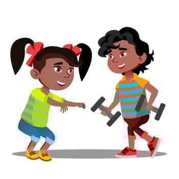 Little Girls And Boys Doing Gymnastic Exercises Vector. Isolated Illustration vector