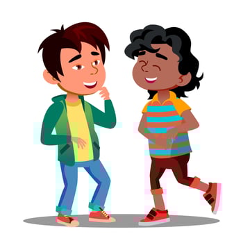 Asian And African Boys Holding Belly Laughing Funny Together Vector. Isolated Illustration vector