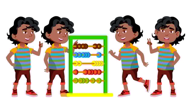 Black, Afro American Boy Kindergarten Kid Poses Set Vector. Little Children. Happiness Enjoyment. For Web, Brochure, Poster Design. Isolated Cartoon Illustration vector