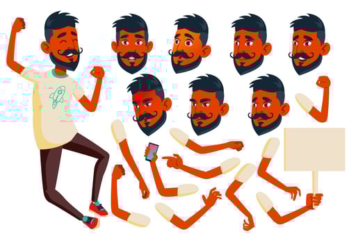 Teen Boy Vector. Indian, Hindu. Asian. Teenager. Beauty, Lifestyle. Face Emotions, Various Gestures. Animation Creation Set. Isolated Flat Cartoon Character Illustration vector