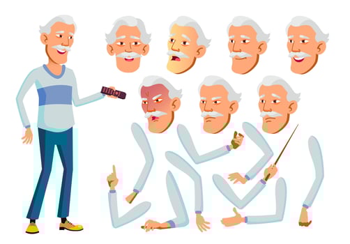 Asian Old Man Vector. Senior Person. Aged, Elderly People. Activity, Beautiful. Face Emotions, Various Gestures. Animation Creation Set. Isolated Flat Cartoon Character Illustration vector