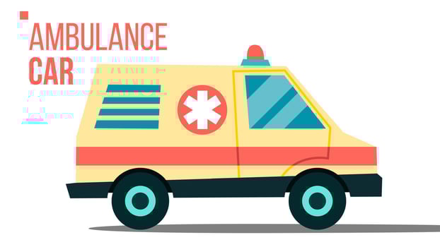 Ambulance Car Vector. Emergency Truck. Hurry Medic Clinic Transportation With Siren Isolated Flat Cartoon Illustration vector