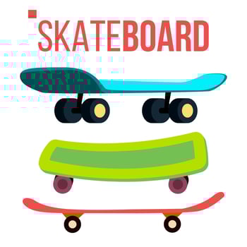 Scateboard Set Vector. Skate Park. Extreme Summer Activity. Isolated Cartoon Illustration vector