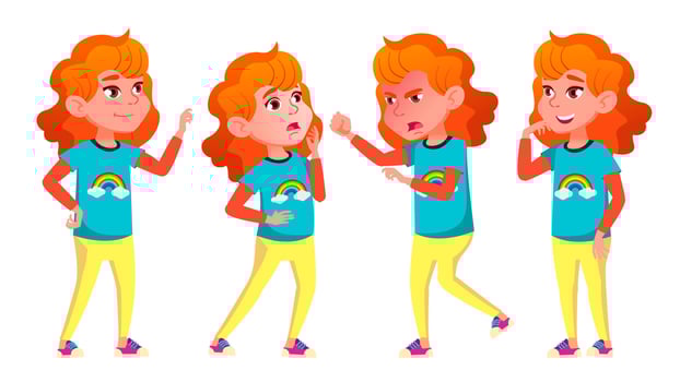 Girl Poses Set Vector. High School Child. Schoolchildren, Teen. For Web, Poster, Booklet Design. Isolated Cartoon Illustration vector