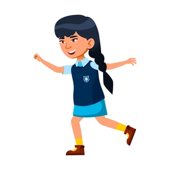 School Girl Running With Positivity Outdoor Vector
