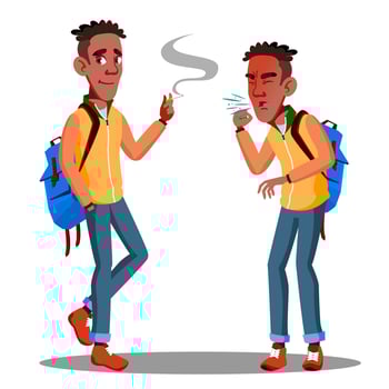 Smoking And Sneezes, Coughsyoung Student With Backpack Vector. Isolated Illustration vector