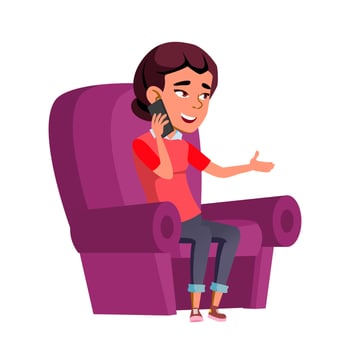 Teen Girl Using Mobile Phone In Living Room Vector
