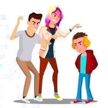Conflict With Parents, Father And Mother Scolding Teenager Vector. Isolated Illustration vector