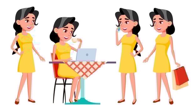 Teen Girl Poses Set Vector. Funny, Friendship. For Advertisement, Greeting, Announcement Design. Isolated Cartoon Illustration vector