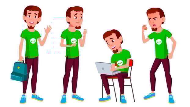 Teen Boy Poses Set Vector. Active, Expression. For Presentation, Print, Invitation Design. Isolated Cartoon Illustration vector