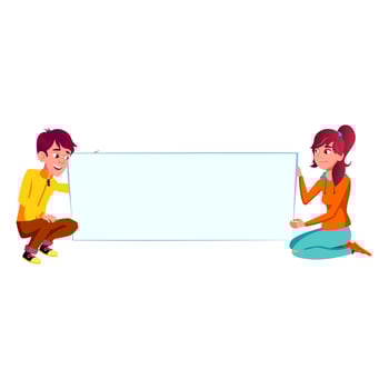 Boy And Girl Teens Holding Blank Poster Vector