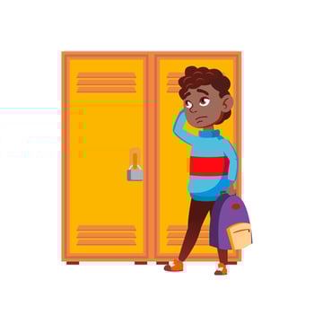 Schoolboy Teen Thinking For School Locker Vector
