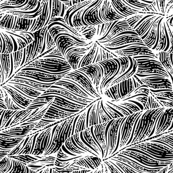 Tropical araceae leaf seamless pattern. Jungle leaves background. Repeated hand drawn design texture for printing, fabric, wrapping paper, fashion, interior, wallpaper, tissue. Vector illustration.