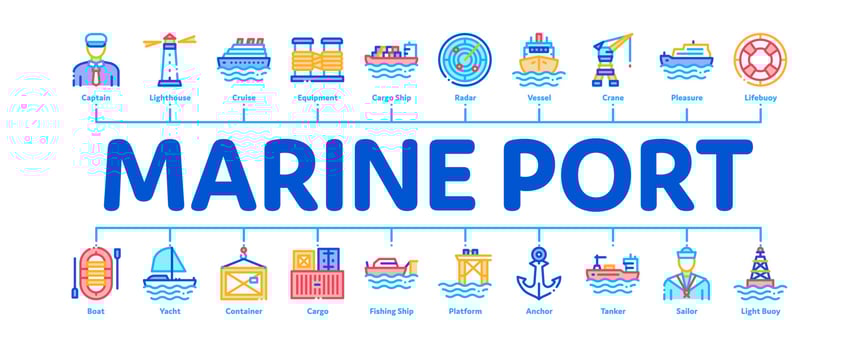 Marine Port Transport Minimal Infographic Banner Vector
