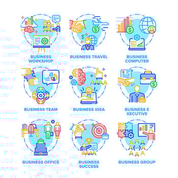 Business Occupation Set Vector Color Illustrations