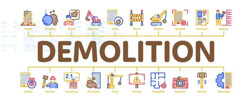 Demolition Building Minimal Infographic Banner Vector