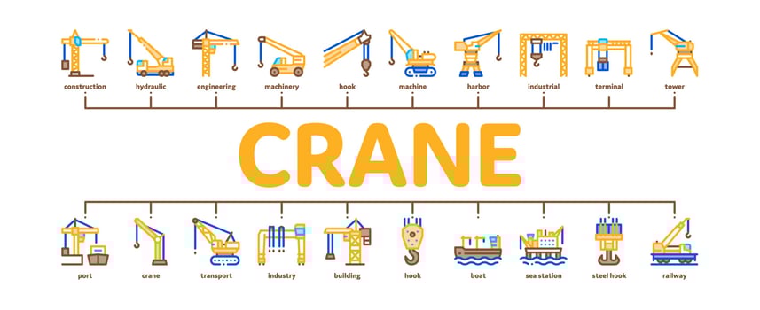 Crane Building Machine Minimal Infographic Banner Vector