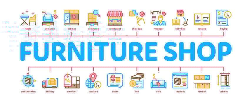 Furniture Shop Market Minimal Infographic Banner Vector