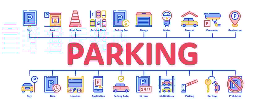 Parking Car Minimal Infographic Banner Vector