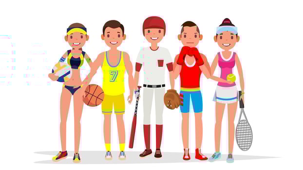 Summer Sports Vector. Set Of Players In Boxing, Basketball, Volleyball, Baseball. Isolated On White Flat Cartoon Illustration vector