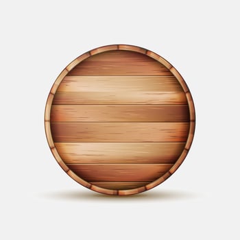 Barrel Wooden Sign Vector. Wooden Barrel Signboard For Cafe, Restaurant, Bistro, Brasserie, Beer, Wine Or Whiskey. vector