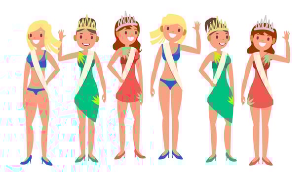Beauty Pageant Vector. Woman On Beauty Pageant. Queen Smiling. Isolated Flat Cartoon Illustration vector