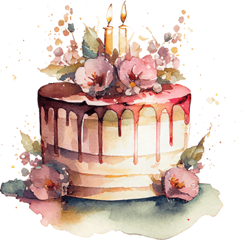 Cute Watercolor Birthday Cake with Candles png