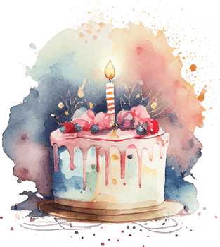 Cute Watercolor Birthday Cake with Candles png