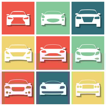 Set oc icons on a theme cars with shadows vector