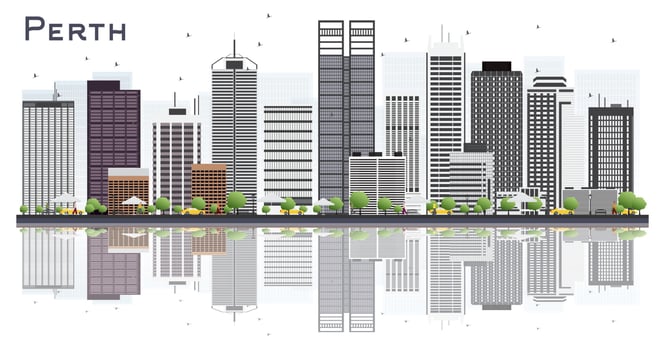 Perth Australia City Skyline with Gray Buildings Isolated on White Background. vector