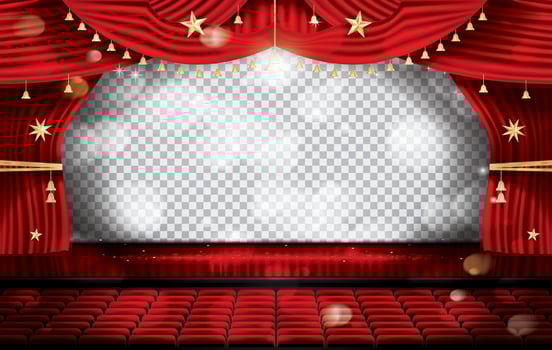 Red Stage Curtain with Seats and Transparent Copy Space. vector